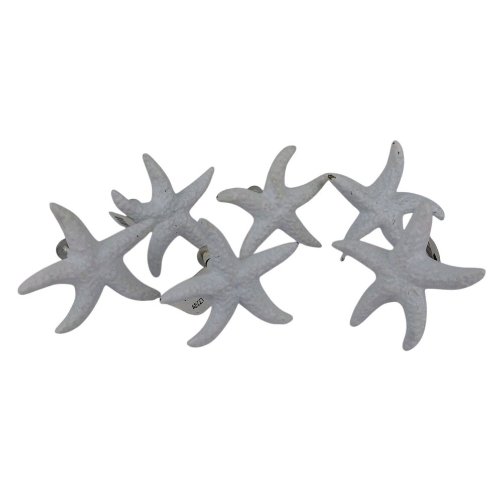 Starfish Cabinet Knobs Weathered White Meyal Drawer Pull Set Of 6